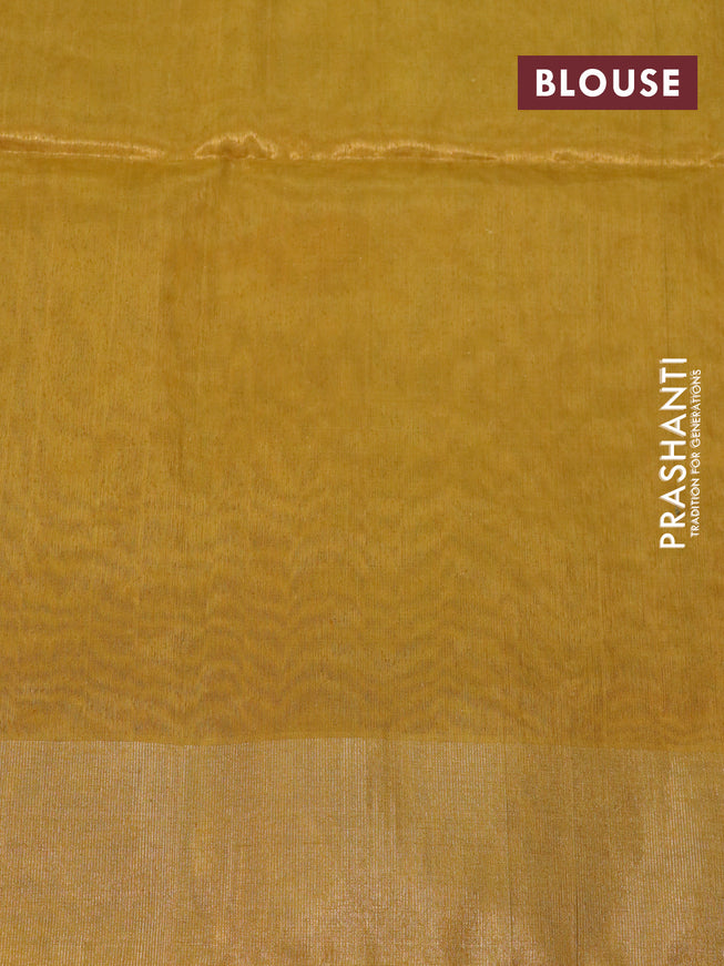 Kora silk cotton saree mustard yellow with thread woven buttas and zari woven border