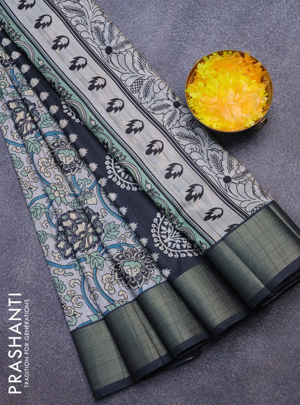 Semi matka saree pastel grey and black with allover prints and zari woven border