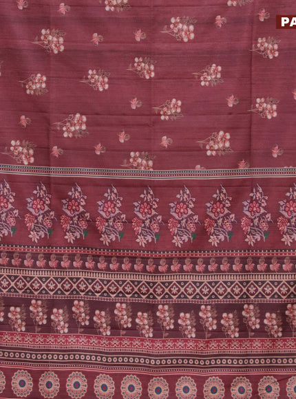 Semi matka saree maroon with floral butta prints and zari woven border