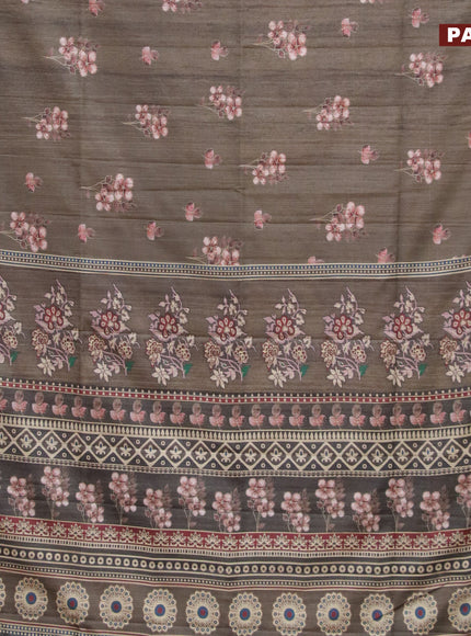 Semi matka saree dark olive green with floral butta prints and zari woven border