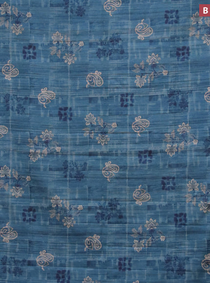 Semi matka saree peacock blue with butta prints and zari woven border