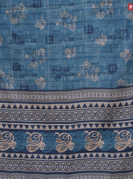 Semi matka saree peacock blue with butta prints and zari woven border