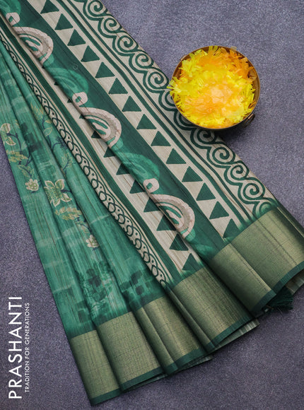 Semi matka saree green with butta prints and zari woven border