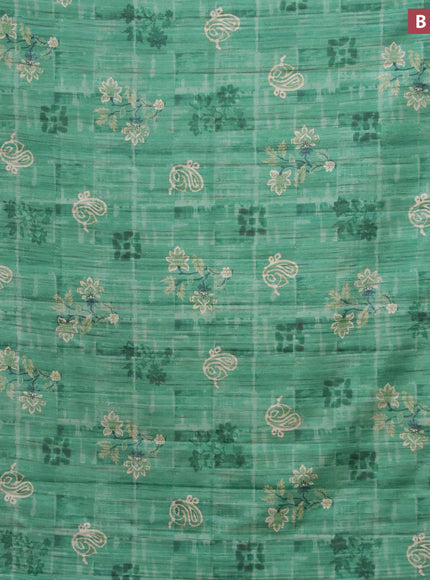 Semi matka saree green with butta prints and zari woven border