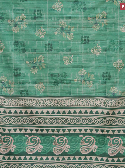 Semi matka saree green with butta prints and zari woven border