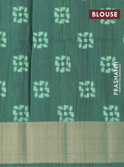 Semi matka saree green with butta prints and zari woven border