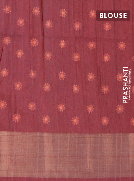 Semi matka saree green and rust shade with allover prints and zari woven border