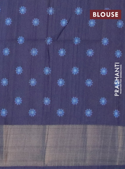 Semi matka saree peacock blue and dark blue with allover prints and zari woven border