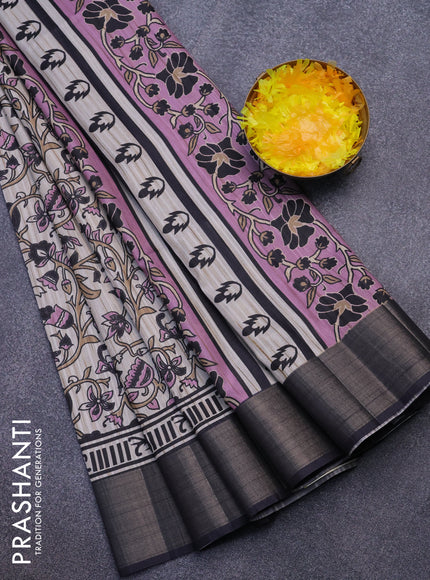 Semi matka saree beige and black with allover prints and zari woven border