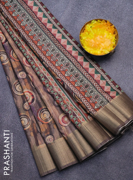 Semi matka saree multi colour with allover geometric prints and zari woven border