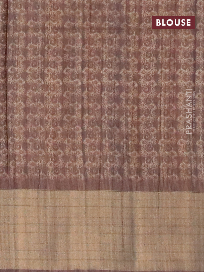 Semi matka saree cream and brown with allover prints and zari woven border