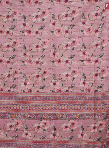 Semi matka saree pastel pink with allover floral prints and zari woven border