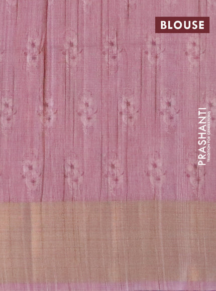 Semi matka saree pastel pink with allover floral prints and zari woven border