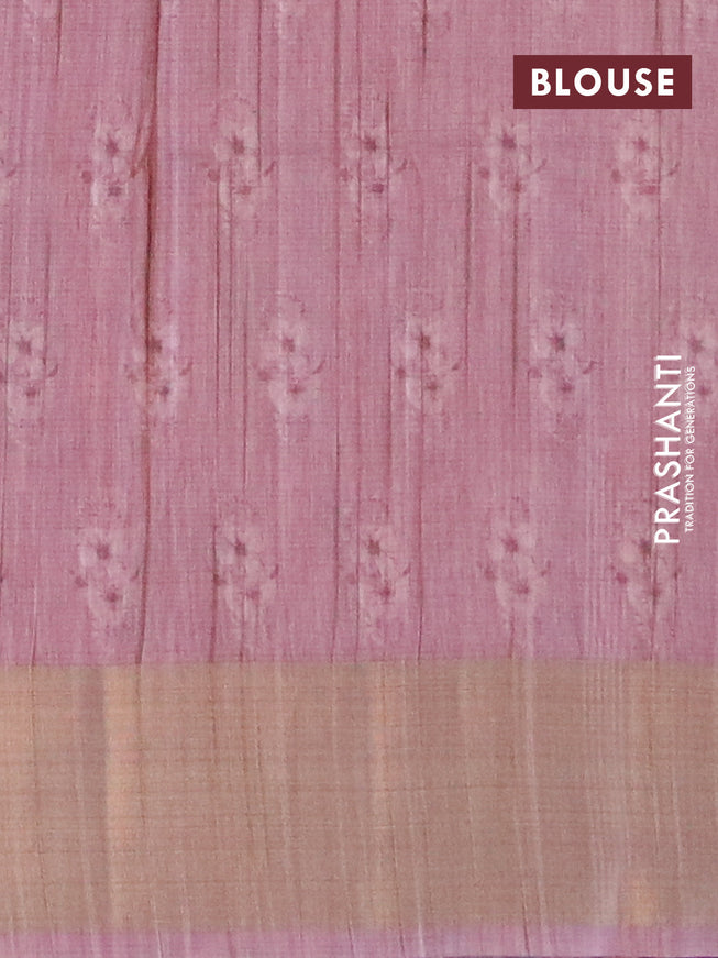 Semi matka saree pastel pink with allover floral prints and zari woven border