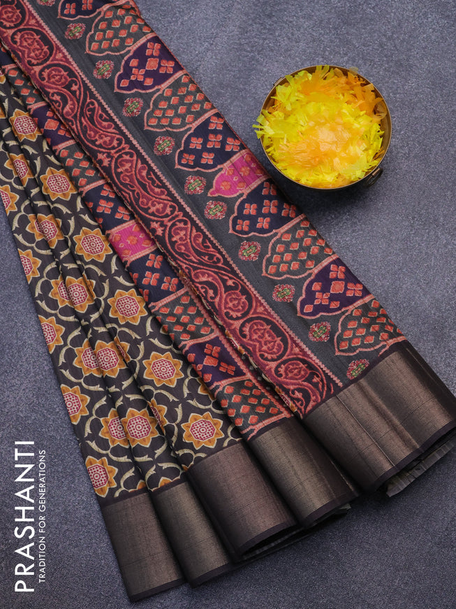 Semi matka saree black with allover prints and zari woven border