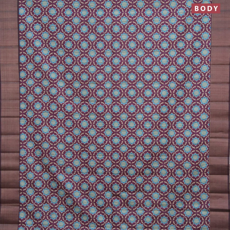 Semi matka saree wine shade with allover prints and zari woven border