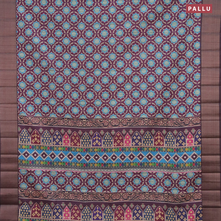 Semi matka saree wine shade with allover prints and zari woven border