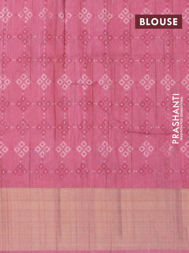 Semi matka saree pink shade and beige with allover zig zag prints and zari woven border