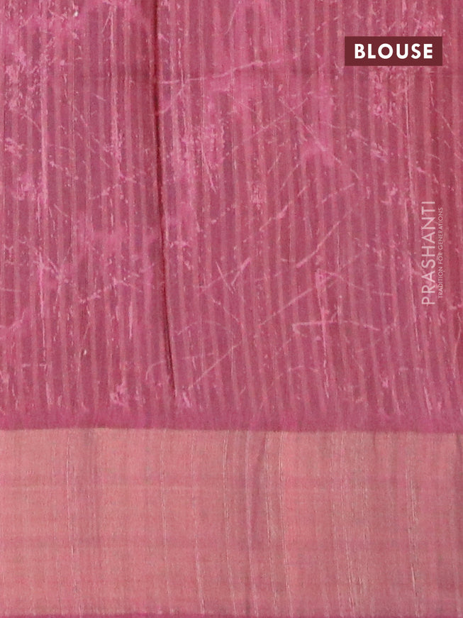 Semi matka saree beige and pink with allover prints and zari woven border