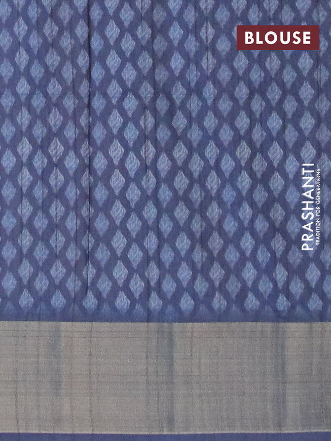 Semi matka saree beige and navy blue with allover prints and zari woven border