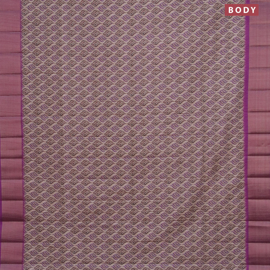 Semi matka saree beige and purple with allover prints and zari woven border