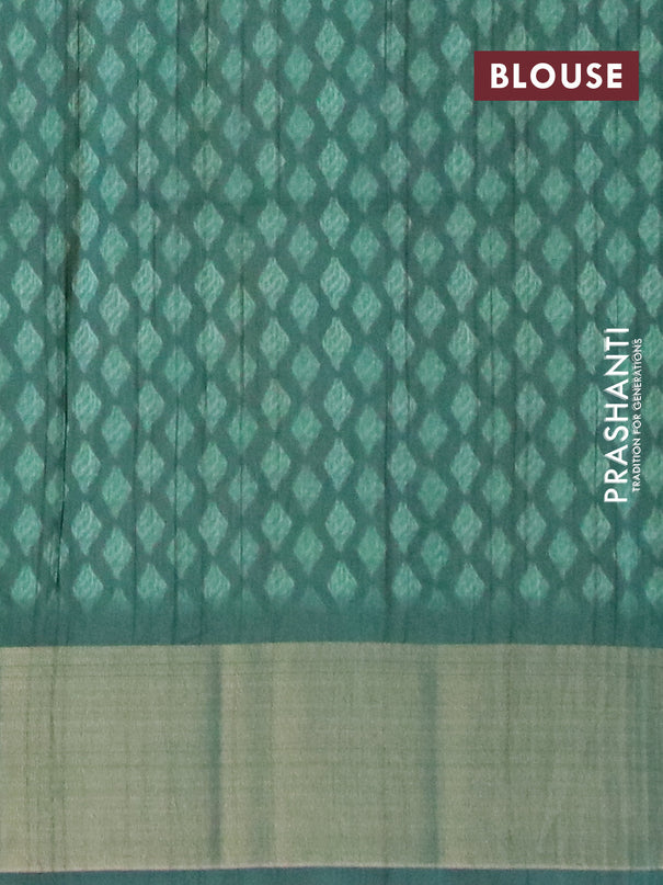 Semi matka saree beige and green with allover prints and zari woven border