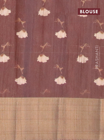 Semi matka saree brown with allover floral prints and zari woven border