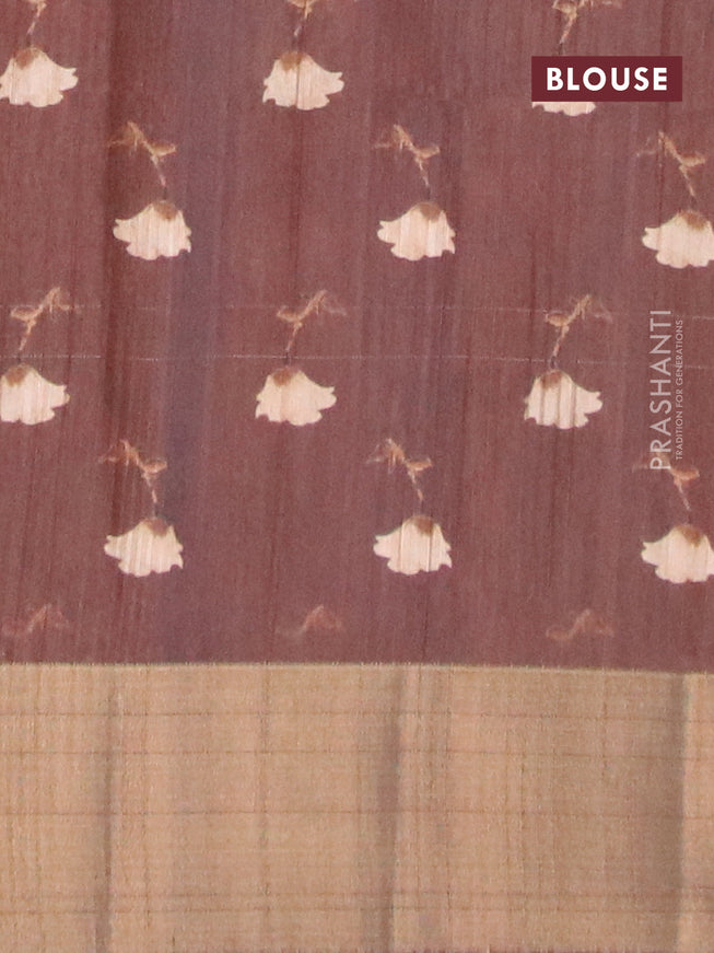 Semi matka saree brown with allover floral prints and zari woven border