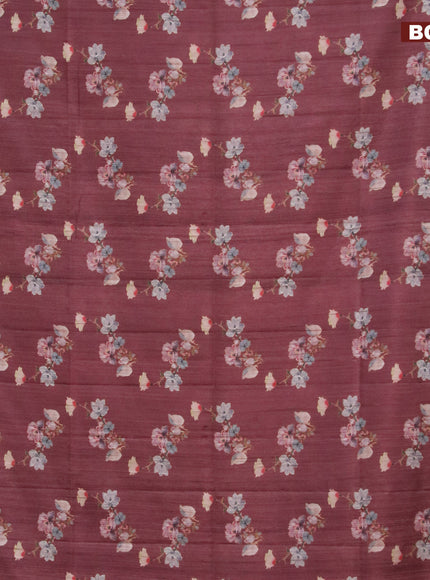 Semi matka saree maroon with allover floral prints and zari woven border