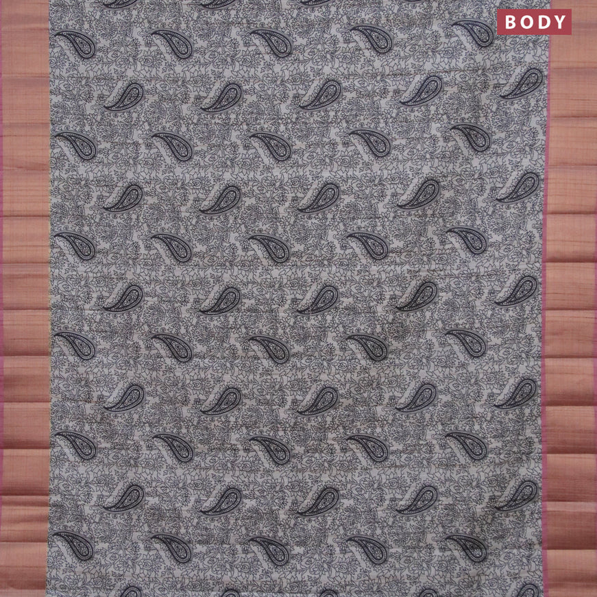 Semi matka saree grey and mauve pink with allover prints and zari woven border