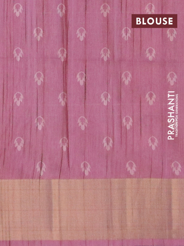 Semi matka saree grey and mauve pink with allover prints and zari woven border