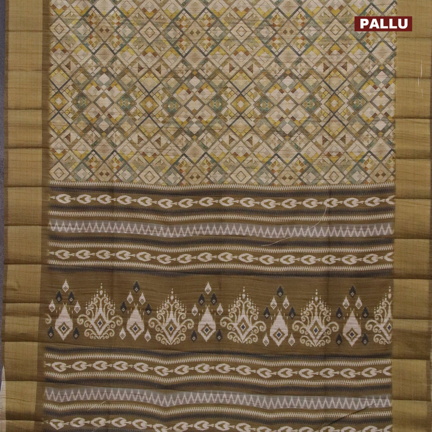 Semi matka saree elaichi green and mehendi green with allover geometric prints and zari woven border