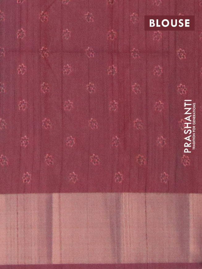 Semi matka saree violet and deep maroon with floral butta prints and zari woven border