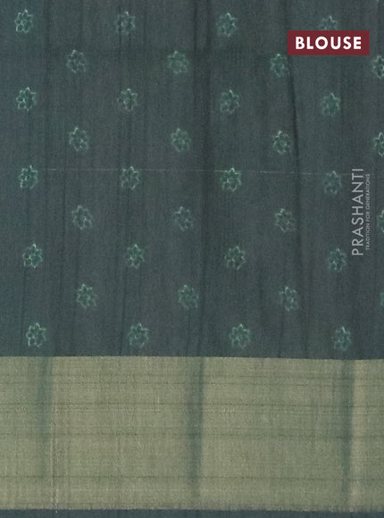 Semi matka saree brown and green with floral butta prints and zari woven border