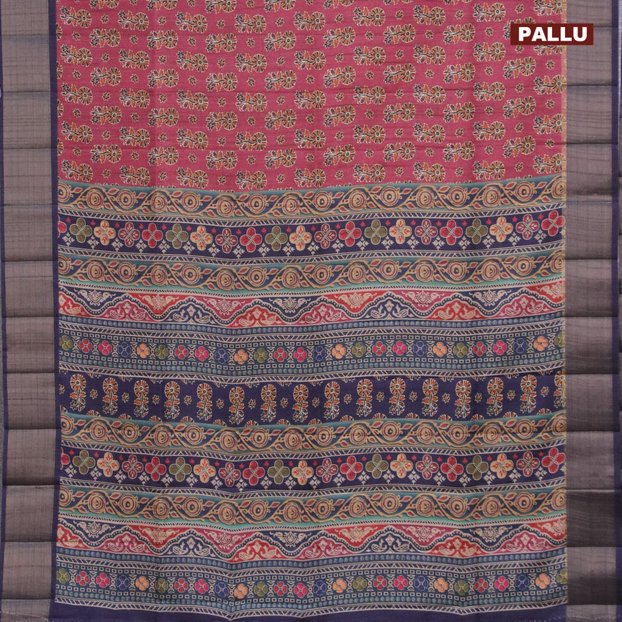 Semi matka saree maroon and blue with floral butta prints and zari woven border