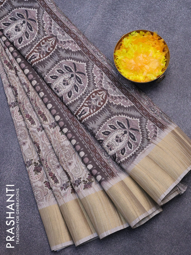 Semi matka saree beige with allover paisley prints and zari woven border