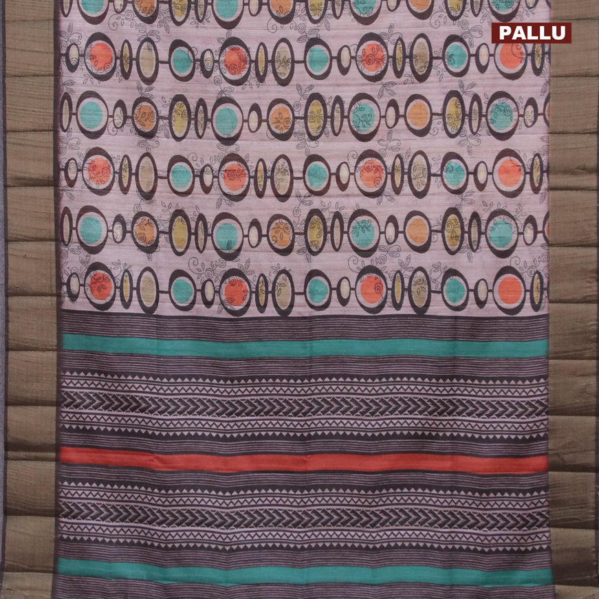 Semi matka saree pastel purple and brown with allover prints and zari woven border