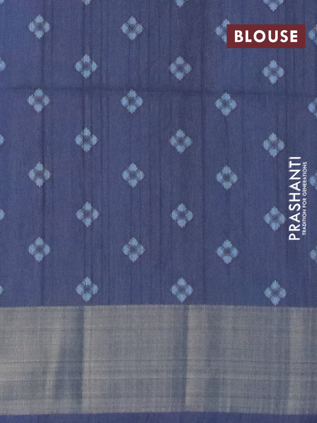 Semi matka saree sandal and peacock blue with allover prints and zari woven border