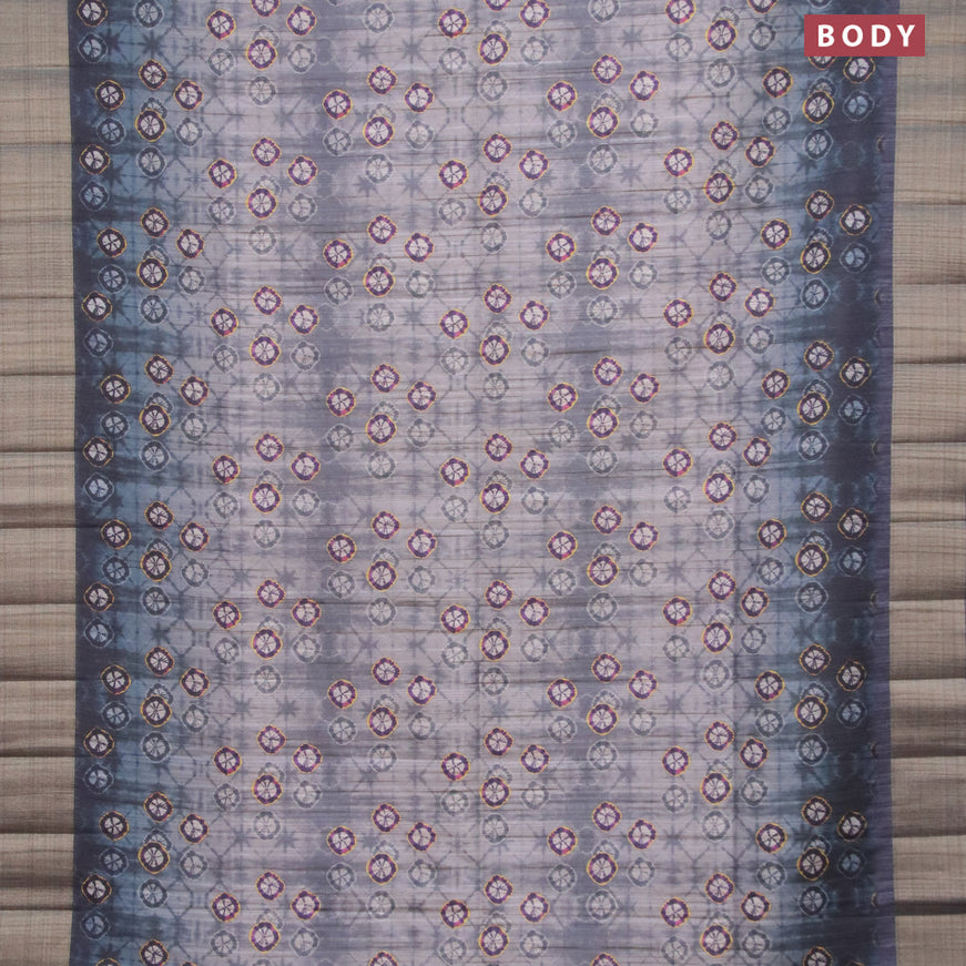 Semi matka saree grey shade and dark peacock blue with allover butta prints and zari woven border