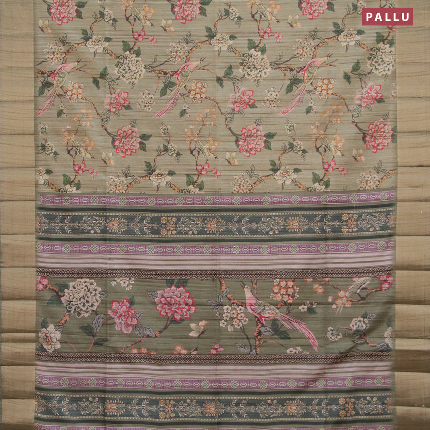 Semi matka saree pastel green with allover prints and zari woven border