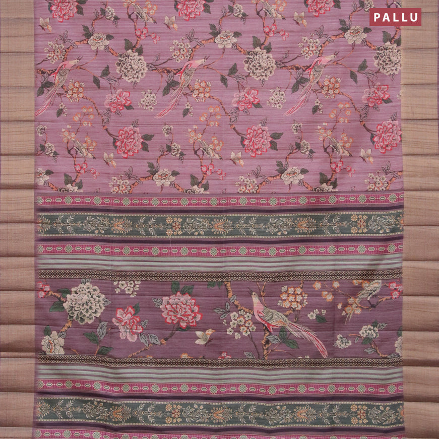Semi matka saree pastel pink with allover prints and zari woven border