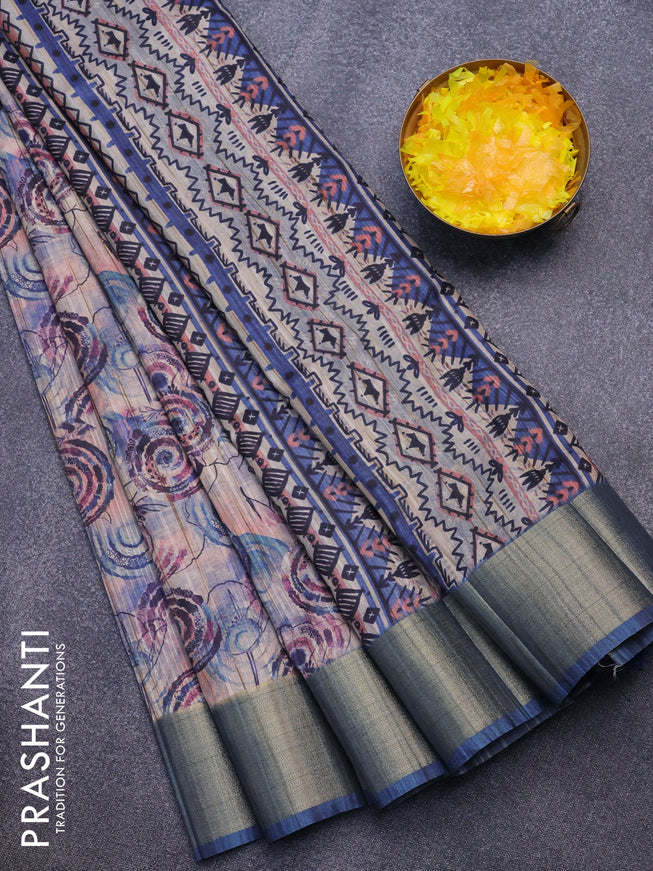 Semi matka saree multi colour and blue with allover floral prints and zari woven border