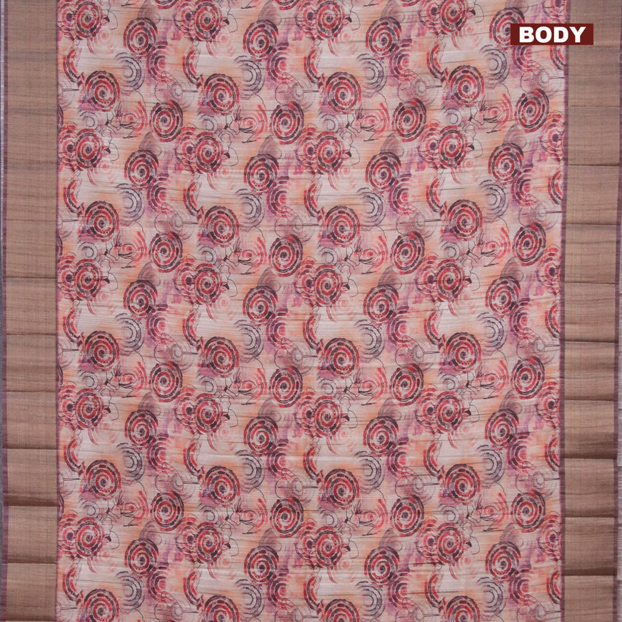 Semi matka saree beige and brown with allover floral prints and zari woven border