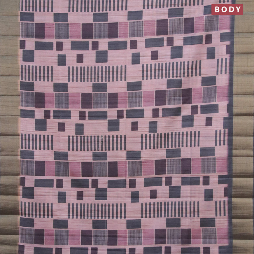 Semi matka saree pastel pink and elephant grey with allover geometric prints and zari woven border