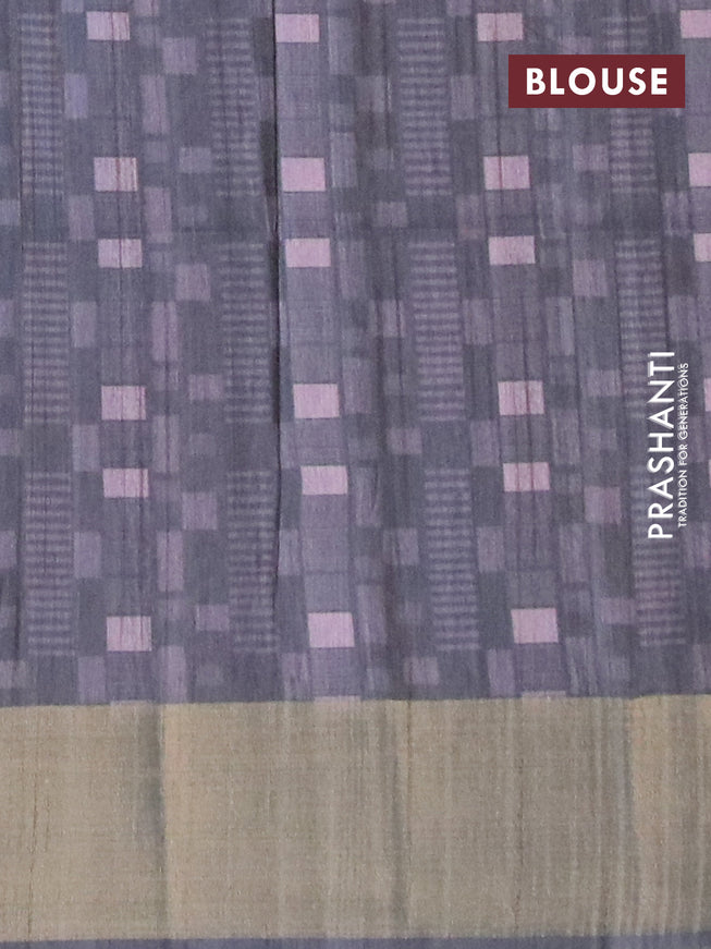 Semi matka saree pastel pink and elephant grey with allover geometric prints and zari woven border