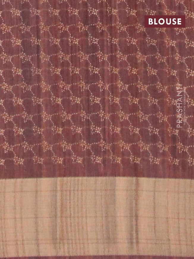 Semi matka saree brown with allover prints and zari woven border