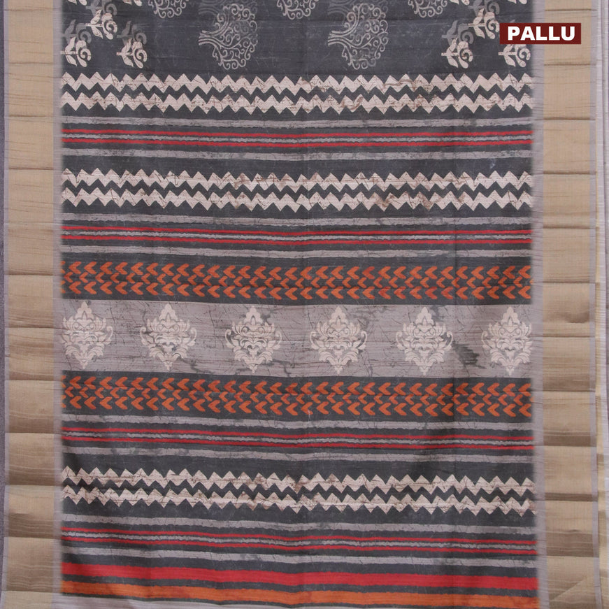 Semi matka saree elephant grey and grey shade with allover butta prints and zari woven border