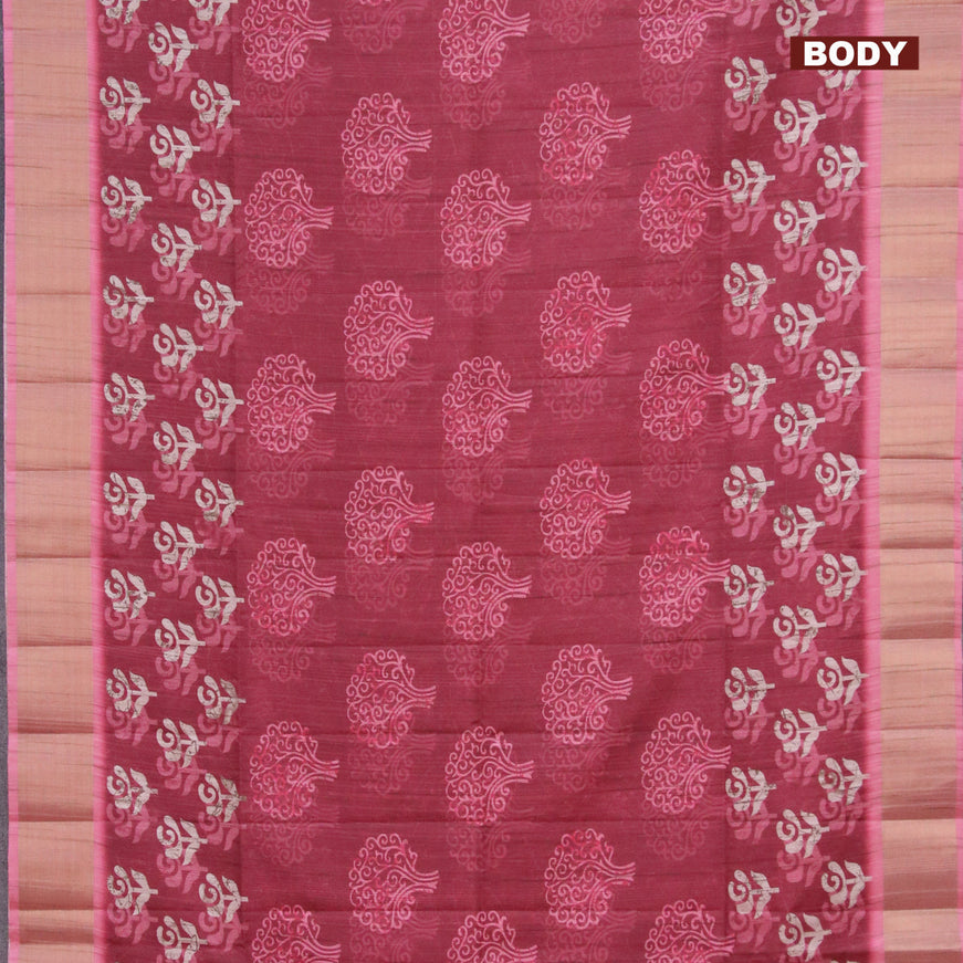 Semi matka saree maroon and light pink with allover butta prints and zari woven border