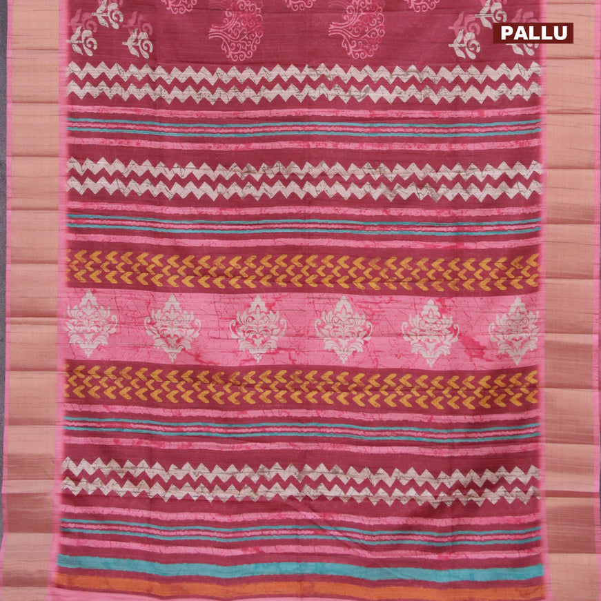 Semi matka saree maroon and light pink with allover butta prints and zari woven border