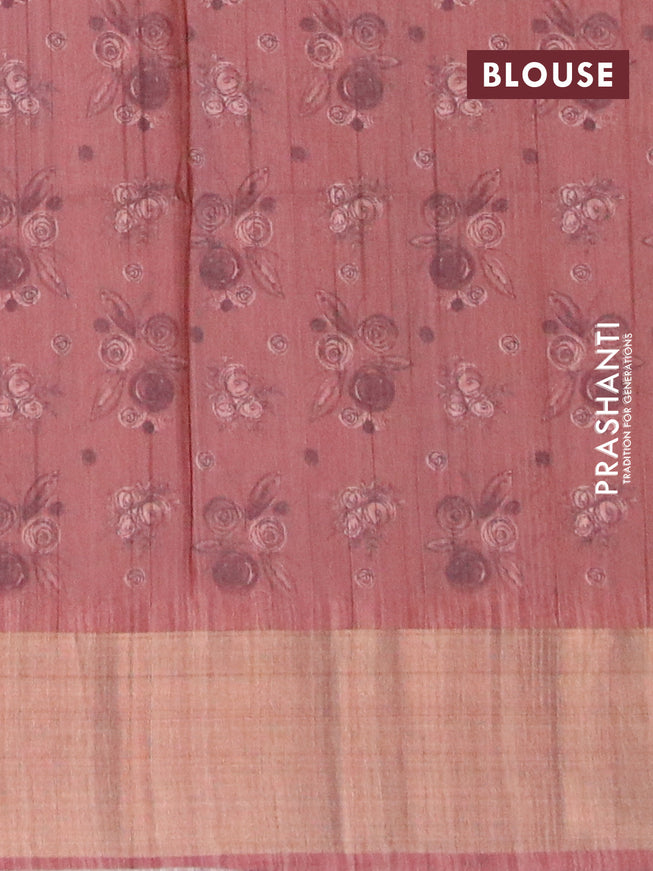 Semi matka saree pastel pink and brown with allover prints and zari woven border